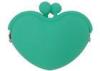 Small Heart Soft Silicone Coin Pouch Wallet For Girls , Green / Pink Novel Pocket
