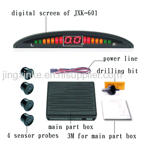 crescent moon shape LED digital display 4 sensors humen voice buzzer selectable alarm parking sensor assistant system 