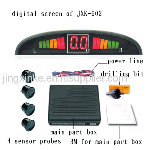 crescent moon shape 5 sections 3 colours LED digital display 4 sensors humen voice auto parking sensor assistant system