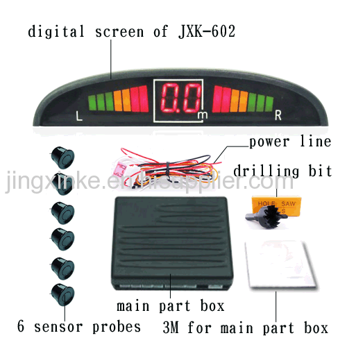 crescent moon shape 5 sections 3 colours LED digital display 6 sensors humen voice auto parking sensor assistant system