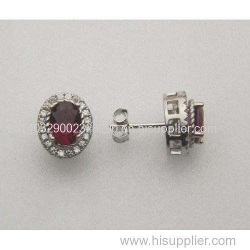 925 Sterling Silver Earring with Zircon and Synthetic Rubi