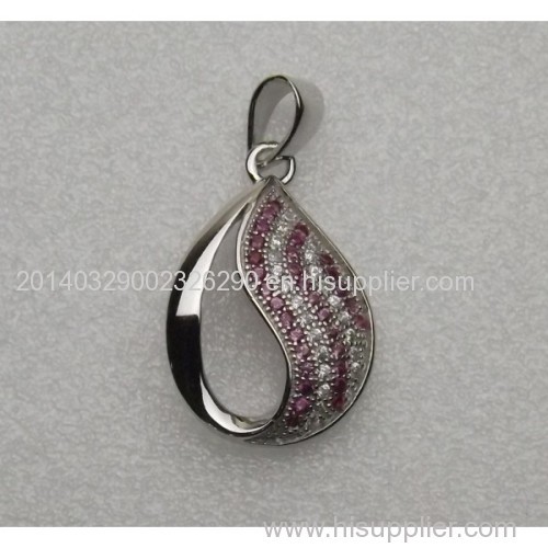 925 Sterling Silver Pendant with Rhodium,Zircon and Synthetic Stone