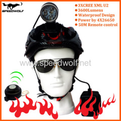 High power Speedwolf Wireless 3XCree xml U2/T6 4X26650 3600Lumen Rechargeable LED remote control bike light