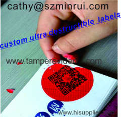 Custom Self Adhesive Destructible Security Labels with bar code