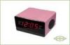 Pink Desktop Wooden Clock Radio Battery Powered Radio Built - in Speaker