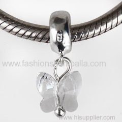 European Sterling Silver Dangle Clear Butterfly Austrian Crystal Charm