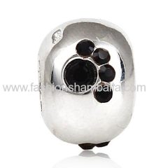 925 Sterling Silver Dog Paw Prints Beads With Rose Austrian Crystal