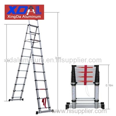 XD-AF-380 Aluminium telescopic folding ladder with solid connection design