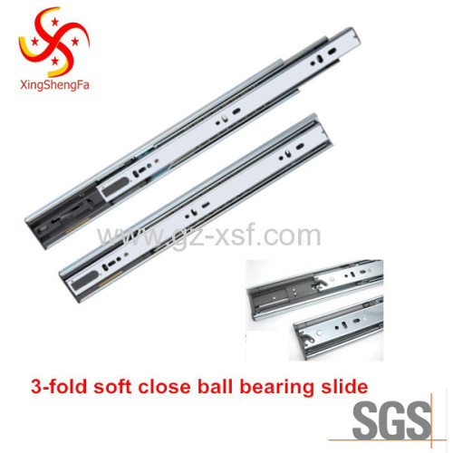 soft close ball bearing drawer slide silent open 45mm 3 fold  full extension slide