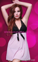 Good quality sexy lady babydoll lingerie sets printed with little dots made in china