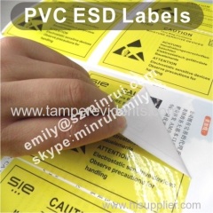 Custom Yellow PVC Vinyl Labels, Warning ESD PVC Labels with Glossy Lamination,Custom Vinyl Stickers