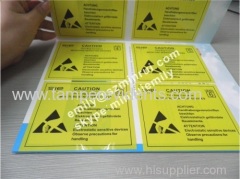 Custom Yellow PVC Vinyl Labels, Warning ESD PVC Labels with Glossy Lamination,Custom Vinyl Stickers