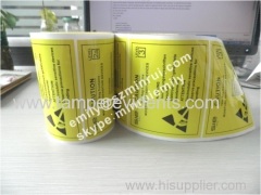 Custom Yellow PVC Vinyl Labels, Warning ESD PVC Labels with Glossy Lamination,Custom Vinyl Stickers