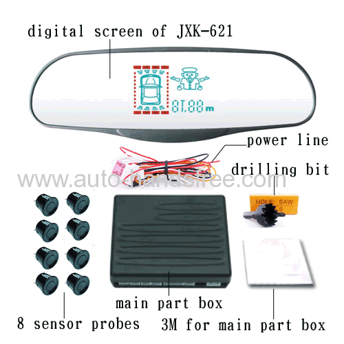 universal ultrathin rearview mirror vfd vacuum fluorescent display with police icon auto reverse sensor system 8 probe