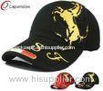 F1 Horse Printed Baseball Caps Black 5 Panel Hat With Metal Buckle Closure