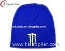 Blue Embroidered Warmful Beanie Winter Hats Acrylic / Spandex Hats