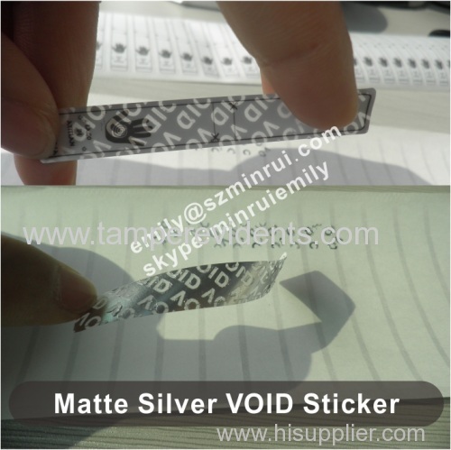 Custm VOID if removed matte silver void PET stierks