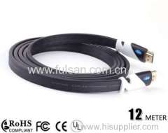 High Speed 12m 1.4a HDMI Flat Cable 1.4V 1080P HD w/ Ethernet 3D HDTV new