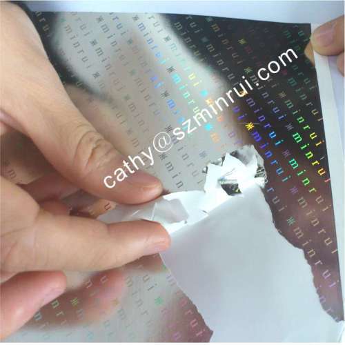 Hologram destructible vinyl stickers label paper