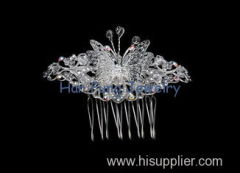 Female stylish and clear Crystal Bridal Jewelry hair comb with vivid butterfly T00042