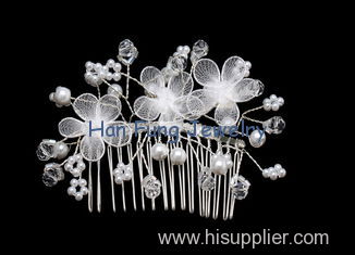 flower-shape hair comb Crystal Bridal Jewelry with pearl for wedding,party TL40145
