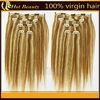 Light color Personalized European Straight Real Hair Clip In Hair Extensions double machine weft