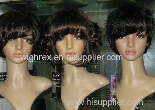 OEM Brown Petite Curly Bang Hair Synthetic Wigs For Women