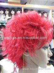 Pink Colored Body Wave Short Bang Hair Synthetic Wigs For Women