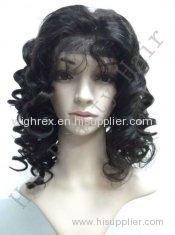 Fluffy Hand Tied Bang 100% Remy Curly Human Hair Front Lace Wigs