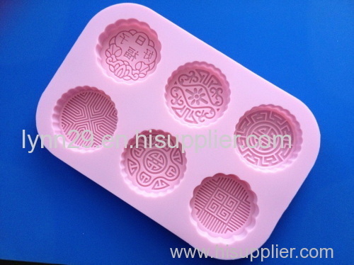 6 holed engraved and embossed silicone moon cake mould