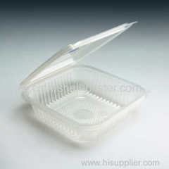 Plastic hinged food container with cover