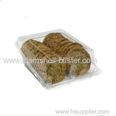 Disposable hinged plastic cookie packaging container with cover