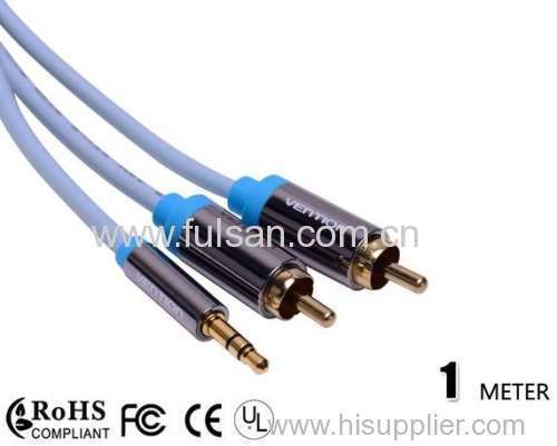 Gold Plated Y Cable 3.5mm Male to 2 RCA Cable 1m 3ft