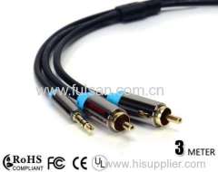 High quality 3M/10FT DC 3.5mm TO 2RCA AV cable