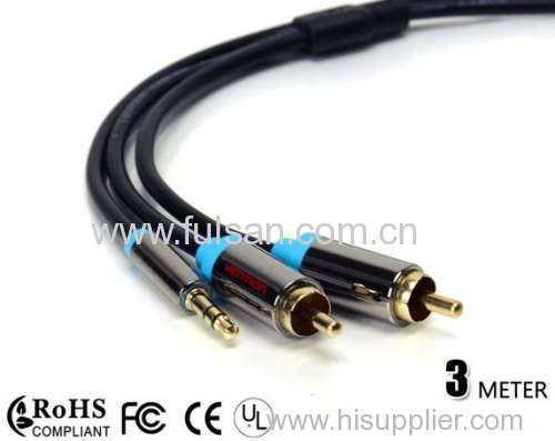 High quality 3M/10FT DC 3.5mm TO 2RCA AV cable