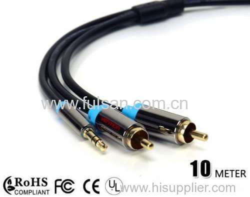 DC stereo 3.5mm to 2RCA cable with Metal shell 10m