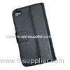 PU Leather Wallet Mobile Phone Covers Black For Apple Iphone 5 / 5S