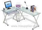 7mm Tempered Glass And Wood L shaped Computer Desk For Office White DX-402B