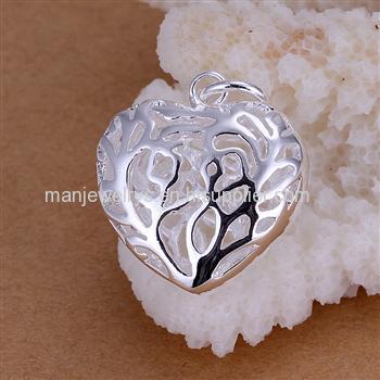 CHCP009 Hollow carved Heart Shape 3D Heart Pendant, Silver Plated Necklace Pendant