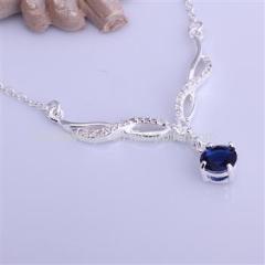 CHCN534 Blue Zircon Pendant Silver Necklace, Silver Plated Necklace inlay Crystal