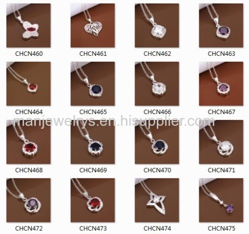CHCN534 Blue Zircon Pendant Silver Necklace, Silver Plated Necklace inlay Crystal