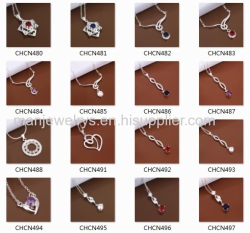 CHCN534 Blue Zircon Pendant Silver Necklace, Silver Plated Necklace inlay Crystal