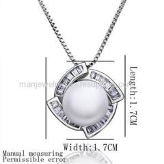 CHP017 Crystal Round Freshwater Pearl Pendant, Platinum Plated Jewelry