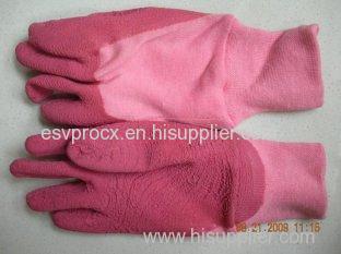 Wrinkle Finish Pink Latex Coated Children Gardening Gloves With Cotton Liner, Open Back