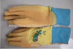 Yellow Waterproof Rubber Kids Gardening Gloves With Latex Coated For Children