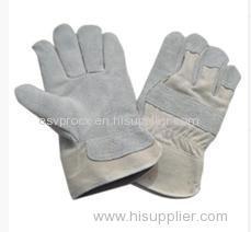 Custom XL Pasted Cuff, Full Cow Split Leather Gloves With White Cotton Back