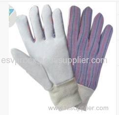 Cow Split Leather Work Gloves With Striped Cotton Back For Automotive Manufacturing