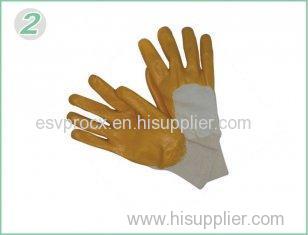Knitted Cuff Yellow Nitrile Coating Protective Hand Gloves With Open Back