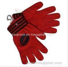 Customized Red Knitted Cotton Hand Gloves With Heat Transfer Logo