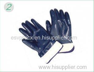 Custom Abrasion Resistance Blue Nitrile Work Gloves with Knitted Wrist